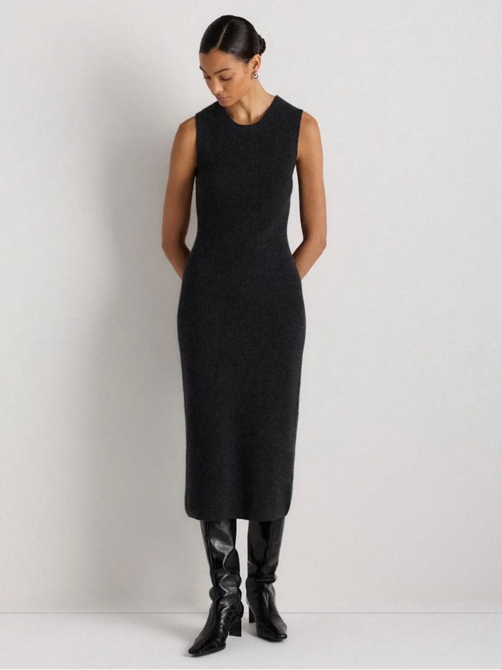 NWT! QUINCE Mongolian Cashmere Sleeveless Midi Sweater Dress Black Size XS